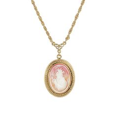 Add a vintage flair to your outfit with this stunning cameo pendant necklace. Add a vintage flair to your outfit with this stunning cameo pendant necklace. Pendant length: 2.2 in. Chain length: 18 in. Clasp: lobster-claw Metal: alloy Plating: gold tone Finish: polished Not appropriate for children 14 years old and younger. Size: One Size. Color: Pink. Gender: female. Age Group: adult. Material: Gold Plate. Vintage Oval Cameo Necklace, Victorian Oval Cameo Pendant Necklace, Cameo Pendant Necklace, Cameo Necklace, Cameo Pendant, Handmade Wire Jewelry, Necklace Online, Diamond Hoop Earrings, Handmade Wire