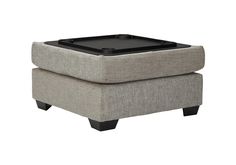 a small ottoman with a black tray on it's top and legs in front of a white background