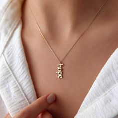 ★ Necklace Features• Gold Kt: 14K Solid Gold (All necklaces are stamped)• Available Gold Color: Yellow Gold• Pendant Dimensions: 15.5 mm by 9.7 mm / 0.61 Inch by 0.38 Inch Hope Necklace, Solid Gold Necklace, Yellow Gold Pendants, Dream Jewelry, Necklace Gold, Gold Pendant, Solid Gold, Gold Color, Gold Necklace