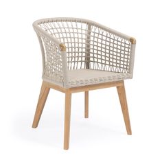 a white chair with wooden legs and wicker backrests on an isolated white background