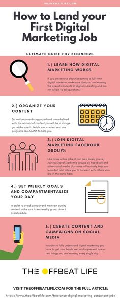 the ultimate guide to landing your first digital marketing job infographical poster - click to enlarge