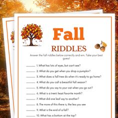 fall riddles with leaves and trees in the background