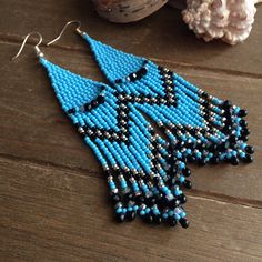 Fan Jewelry, Art Ancien, Beaded Earrings Patterns, Earrings Turquoise, Bleu Turquoise, Black Agate, Bohemian Earrings, Earring Patterns, Seed Bead Earrings