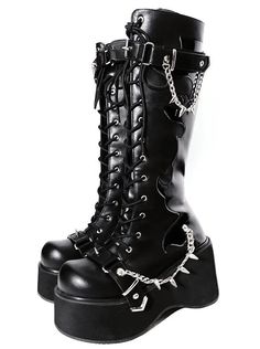 ❤Punk Style Round Toe Platform Boots❤︎ Emo Boots Outfit, Platform Boots Drawing, Vampire Shoes, Flame Knight, Red Color Matching, Punk Platform Boots, Spiked Boots, Combat Boots Platform, Emo Boots