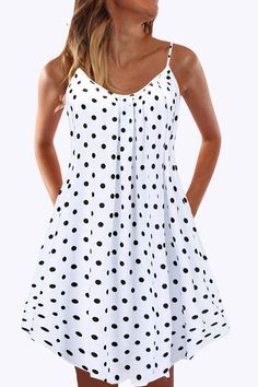 Material Polyester Style Fashion , Street Pattern Type Print Neckline Spaghetti Strap Silhouette Princess Sleeve Length Sleeveless Dresses Length Mini Fit Type Loose Size(in) Bust Waist Hips Dresses Length S 36.2 35.4 71.7 36.6 M 37.8 37 73.2 37 L 39.4 38.6 74.8 37.4 XL 40.9 40.2 76.4 37.8 2XL 42.5 41.7 78 38.2 Tips:Due to the many variations in monitors, the color in the image could look slightly different, please take physical design and color shall prevail.Please allow 0.4"-1" differs due ... Polka Dot Spaghetti Strap Vacation Dress, Polka Dot Summer Dress With Spaghetti Straps, Summer Dress With Polka Dot And Spaghetti Straps, Polka Dot Sundress With Spaghetti Straps, Polka Dot Sleeveless A-line Dress For Summer, Womens Beach Dresses, Beach Party Dress, Dress Weights, Street Dress