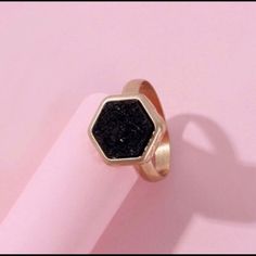 Black Druzy Gold Geometric Ring Material - Zinc Alloy Adjustable Black Rings For Party, Adjustable Black Party Rings, Adjustable Black Party Ring, Adjustable Black Metal Crystal Ring, Black Open Ring Metal Rings, Modern Black Rings For Party, Black Metal Open Ring, Trendy Black Open Ring Jewelry, Modern Black Party Rings