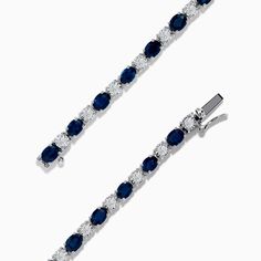 Effy Royale Bleu 14k White Gold Blue Sapphire and Diamond Bracelet Blue Oval Diamond Bracelet With Jewels, Elegant Blue Jewelry With Jubilee Bracelet, Blue Formal Bracelet Jewelry, Formal Blue Bracelet Jewelry, Blue Brilliant Cut Bracelet Jewelry, Classic Sapphire Bracelets For Anniversary, Elegant Blue Diamond Bracelet As A Gift, Formal Blue Oval Diamond Bracelet, Blue Brilliant Cut Bracelet