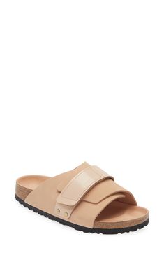 Smooth leather overlays supple suede on this stylish sandal set atop a contoured cork footbed for supreme comfort. Contoured footbed with arch support Leather upper and lining/synthetic sole Imported Birkenstock Kyoto, Stylish Sandals, Sandal Women, Arch Support, Slide Sandals, Smooth Leather, Kyoto, Birkenstock, Cork