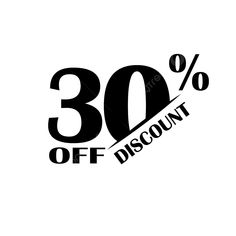 the 30 % off discount sign is shown in black and white, with an arrow pointing to