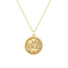 Good Luck Necklace for Women | Jennifer Meyer Symbolic Yellow Gold Charm Necklace With Coin Pendant, Gold Plated Round Necklace For Good Luck, Tarnish Resistant Gold Plated Necklace For Good Luck, Gold Plated Tarnish Resistant Necklace For Good Luck, 14k Gold Charm Necklaces For Good Luck, Symbolic Round Pendant Charm Necklace For Good Luck, Symbolic Good Luck Charm Necklace With Round Pendant, Good Luck Medallion Necklace With Charms, 14k Gold Round Pendant Charm Necklace For Good Luck