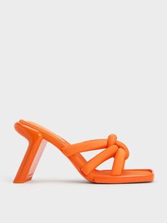 Orange Toni Knotted Puffy-Strap Mules | CHARLES & KEITH Orange Sculpted Heel Heels For Summer, Orange Open-toe Sandals With Sculpted Heel, Orange Open Toe Sandals With Sculpted Heel, Orange Modern Party Sandals, Modern Orange Sandals For Party, Modern Orange Party Sandals, Orange High Heel Mules For Spring, Orange Heels With Sculpted Heel For Spring, Orange Summer Heels With Heel Loop