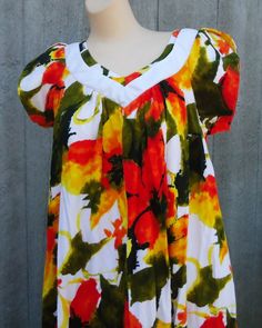 Vtg 60s Hawaiian Maxi Dress  Inventory reference code:oh Label: specialty shot Size: not seen Measurements: Underarms: 39" Waist: 53" Hips: 60" Shoulders across: 13.5" to wrist or end of sleeve:3.5-4" Shoulder to Hem: front:55.25 center in back to hem:  48" diameter of hemline: 102 Condition/Comments: this is next to new oldstock. I see someone evidently took fabric from the hem and inverted it under each arm to give more room in the bust. It was rehemmed with a pink thread. No smoke or other da Hawaiian Maxi Dress, Pink Thread, Dress Label, Design Dresses, African Design Dresses, African Design, Gingham Dress, Gingham, Hawaii