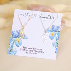 Mother Daughter Necklace, Gold Silver Butterfly Necklace, Unique Mothers Day Necklace, Birthday Gift for Mom, Long Distance Gift for Mum Other Mother / Daughter Gifts ideas: https://www.etsy.com/shop/JewelleryJKW/items?section_id=21203374 A B O U T : Set of Two Necklaces is made with a 18K Gold Filled Stainless Steel Chain and Tiny 24K Gold Plated Sterling Silver Wing Charm.  The Butterfly Wing measures 15 x 6mm. The length of the necklace is to be chosen from; the available lengths are 15, 16, Distance Gifts, Mother Daughter Necklace, Mother Daughter Gifts, Long Distance Gifts, Daughter Necklace, Silver Wings, Butterfly Necklace, Mom Birthday Gift, Daughter Gifts