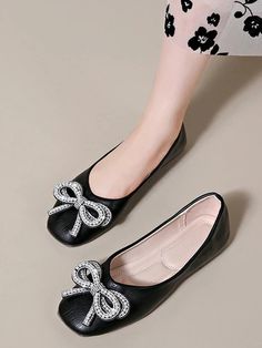 Trendy Pointed Toe Flat Shoes with Bow Tie Accent for Women - Slip On Chic Synthetic Slip-on Ballet Flats, Summer Formal Pointed Toe Flats, Casual Heels With Bow And Pointed Toe, Trendy Low Heel Pointed Toe Flats For Summer, Elegant Pointed Toe Flats With Flat Heel For Summer, Trendy Pointed Toe Flats With Low Heel For Summer, Casual Pointed Toe Heels With Bow, Trendy Summer Pointed Toe Flats With Low Heel, Elegant Summer Pointed Toe Flats With Flat Heel