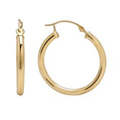 Earring Details: Length: .9-in. Backings: click-it Metal: 10k gold Size: One Size. Color: Yellow. Gender: female. Age Group: adult. Classic 14k Stamped Hoop Earrings, Classic 14k Gold Hoop Earrings With Shiny Finish, Classic Tarnish-resistant Hoop Earrings For Anniversary, 14k Gold Shiny Finish Hoop Earrings For Anniversary, Classic Small Hoop Jewelry Stamped 14k, Classic 14k Small Hoop Jewelry, Classic 14k Stamped Hoop Jewelry, Classic Cadmium-free Yellow Gold Jewelry, Classic Hallmarked Hoop Huggie Earrings