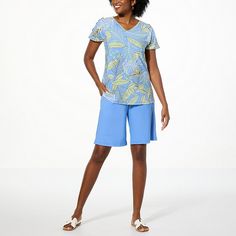 Step into summer with style and confidence in the Antthony 2-piece Printed Top and Solid Short Set. This chic ensemble is a must-have for any fashion-forward wardrobe.

- **Color**: Chambray Fern
- **Size**: Small
- **Material**: Soft knit fabric
- **Gender**: Female
- **Age Group**: Adult

Designed by Antthony Design Originals, this set features a beautifully printed top and coordinating solid shorts, both crafted from soft knit fabric for ultimate comfort. The top is enhanced with decorative b Fitted Casual Summer Sets, Casual V-neck Summer Set, Fitted Casual Set For Vacation, Casual Two-piece Set For Vacation, Spring Vacation Two-piece Bottoms Set, Spring Beachwear Sets With Stretch, Spring Casual Two-piece Bottoms Set, Summer Two-piece Set With V-neck Bottoms, Casual Two-piece Bottoms Set For Spring