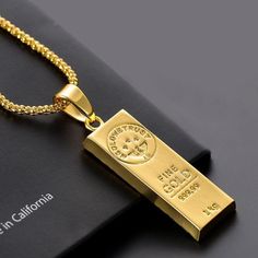 MGOLD WE TRUST" Australia Gold Color Bars Pendant Men Necklace-Necklace-StylinArts Gold Bar Pendant Necklace, Lingot D'or, Gold Bar Pendant, Gold Bullion Bars, Bar Pendant Necklace, Collar Chain, Gold Bullion, Party Necklace, Gold Bar Necklace