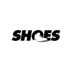 the word shoes is written in black and white with an image of a shoe on it