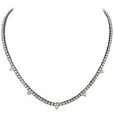 Diamond Straight Line Necklace in 18k 5 Round Brilliant Cut Diamonds weighing .40 carats approximately One Hundred and Forty Round Brilliant Cut Diamonds weighing 7.21 carats 7.61 carats in total diamond weight approximately [all Diamonds GH - VVS-VS2] Very Nice Quality. The bottom has a hook that allows for a multitude of drops that can be attached. This Gives The Wearer Unlimited Options Hype Shoes, Straight Line, Classy Jewelry, White Gold Necklaces, Straight Lines, Fine Jewels, Drop Necklace, Narnia, Round Brilliant Cut Diamond