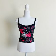 Black & Red Slash Graphic Bat Spider Eye Baby Cami Tank Crop Top Size M Nwot - Never Worn 5-8 Goth Grunge Emo Alt Punk Gothic Kawaii Rave Festival Dark Street Style Spider Bat Wings Spider Cami Lace Hot Topic Widow Vintage Killstar Tripp Nyc Lip Service Y2k Black Top With Built-in Bra, Y2k Black Cami Top, Black Y2k Top With Built-in Bra, Red Fitted Graphic Print Tank Top, Fitted Red Graphic Print Tank Top, Edgy Fitted Camisole Top, Fitted Edgy Camisole Top, Black Y2k Camisole Top, Y2k Black Camisole Top