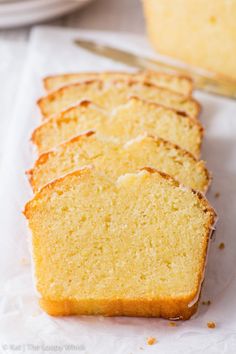 several slices of pound cake sitting on top of a white paper towel next to each other