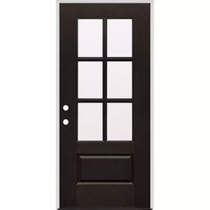 a black and white door with three panes on the front, and two sidelights