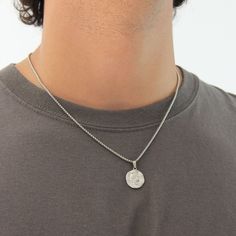 Silver Coin Pendant Necklace For Men or Women - Pendant Necklace - Boutique Wear RENN Minimalist Necklace Men, Men's Necklace Silver, Silver Necklace Men’s, Stainless Steel Necklace Men, Mens Necklaces Aesthetic, Men Necklace Ideas, Men Pendant Necklace, Men’s Silver Necklace, Silver Chain For Men With Pendant