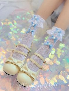 This price is for a pair of socks only, others are not included. Cute Kawaii Outfits, Kawaii Outfits, Kawaii Socks, Cute Shoes Heels, Blue Socks, Fantasy Doll, Girly Shoes, Lace Ruffle, Kawaii Clothes