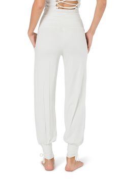 "White leggings, yoga boho pants, harem pants, loose fit wide trousers, comfy pants for travel, pants with pockets, balloon pants for women. Unique adjustable waist harem pants leggings, made of lycra and cotton, super comfortable and breathing natural fabric, stretchy and has 2 pockets. Fits for your daily sports activities, dancing, yoga, pilates, mindfulness etc. and for boho festivals and events. You'll never want to get out of it cause it's so comfy. This is a part of my new collection, whi Comfortable Yoga Pants With Loosely Fitted Hips For Relaxation, Comfort Stretch Yoga Pants For Relaxation, Comfortable Stretch Wide Leg Yoga Pants, Long Yoga Pants With Elastic Waistband For Loungewear, Long Yoga Pants With Elastic Waistband For Relaxation, Yoga Pants With Elastic Waistband For Relaxation, Comfortable Stretch Pants For Relaxation, Stretch Wide Leg Harem Pants For Relaxation, Stretch Wide-leg Harem Pants For Relaxation