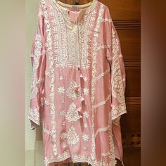 Four Piece Sania Maskatiya Dress With Beautiful Silk Skinny Shalwar ,Inner And Dupata . Sania Maskatiya, Silk, Pink, Women Shopping, Color