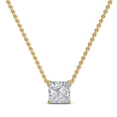 "✦ Princess Diamond Pendant ✦ Mia Princess Diamond Pendant, Diamond Pendant with 14kt Gold chain, 1.00ct F VS1 Princess cut Lab Grown Diamond set in four prong basket set of 14kt gold  ✨ITEM DETAILS * Style: Mia Princess Diamond Pendant * Setting type: Four prong basket setting * Chain Length: 18 INCH  * Note: *Contact us for 16 INCH/20 INCH Gold chain* ✨MAIN STONE * Main stone: Lab grown diamond * Diamond Cut: Princess cut * Diamond color & purity: F VS1  * Diamond Weight: 1.00 to 3.00 carat(optional) * Diamond Certificate: IGI * Please note the total carat weight of center stone can go higher up to 0.25ct. * All diamond prices are of Lab grown diamond * Center stone in picture is a 1 carat diamond * Kindly contact us for any custom requirements ✨METAL DETAILS * Metal: Solid Gold * Metal Basket Setting, Subtle Elegance, Solid Gold Chains, Princess Cut Diamond, Rose Gold Chain, Yellow Gold Setting, Wedding Jewellery Necklace, Princess Diamond, Solitaire Pendant