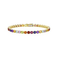 Beautifully adorned with an array of colorful gemstones, this 18k gold-over-silver Stella Grace bracelet lends eye-catching color to your wardrobe. Beautifully adorned with an array of colorful gemstones, this 18k gold-over-silver Stella Grace bracelet lends eye-catching color to your wardrobe. Length: 7.25 in. Metal: sterling silver Plating: 18k gold flash plated Finish: polished Packaging: boxedSTONE DETAILS Stone type: Rose de France amethyst, rhodolite, iolite Total weight: 12 ct. Shape: rou Luxury Multi-stone Gold Bracelet, Luxury Multicolor Gold Bracelet, Multicolor Gemstone Tennis Bracelet As A Gift, Multicolor Gemstone Tennis Bracelet As Gift, Luxury Multicolor Gold Bracelet As A Gift, Multicolor Multi-stone Tennis Bracelet As Gift, Luxury Multicolor Gold Bracelet As Gift, Luxury Multicolor Gold Bracelet For Gift, Luxury Multicolor Tennis Bracelet As Gift