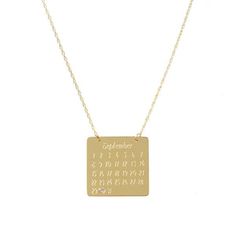 A unique twist on the traditional monogram, our custom calendar necklace will have the date of your choice punched out with a heart or overlayed with a diamond chip. Measurements (approximate): Pendant - 3/4"; on a 16" chain with a 3" extender Materials: Gold vermeil, sterling silver Personalized Charm Necklace For Anniversary With Square Pendant, Personalized Charm Necklace With Square Pendant For Anniversary, Personalized Square Pendant Jewelry For Mother's Day, Personalized Square Pendant For Mother's Day, Stamped 14k Gold Necklace For Anniversary, Valentine's Day Nameplate Jewelry With Engraving Option, Customizable 14k Gold Charm Necklaces For Anniversary, Customizable Adjustable Birthstone Necklace For Anniversary, Engraved Initial Pendant Birthstone Necklace For Anniversary