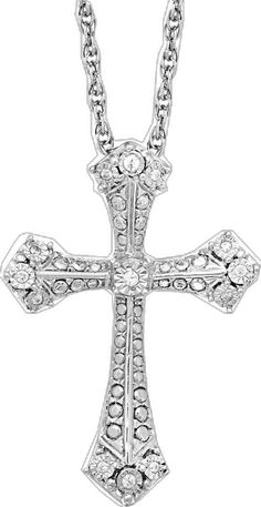 Diamond White Cross Pendant Jewelry, Diamond White Crucifix Necklace For Anniversary, Diamond White Crucifix Cross Necklace For Anniversary, Anniversary Diamond Cross Pendant Necklace, Diamond White Cross Jewelry With Pave Setting, Sterling Silver Diamond Cut Cross Necklace, Anniversary Diamond Pendant Cross Necklace, Diamond White Necklaces With Cross Shape And Diamond Accents, Diamond White Cross Pendant Necklace