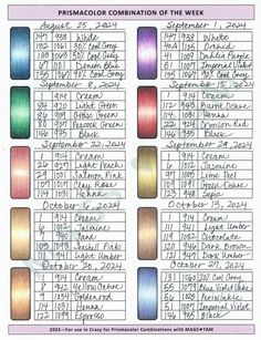 the color chart for different colored threads