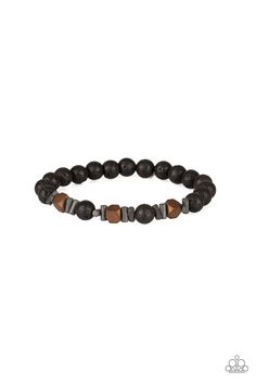 An earthy collection of faceted copper cube beads, metallic accents, and black lava rock beads are threaded along a stretchy band around the wrist for a seasonal look. Sold as one individual bracelet. P9SE-URCP-027XX Paparazzi Accessories Jewelry, Lava Rock Bracelet, Lava Bead Bracelet, Lava Bracelet, Cube Beads, Lava Rock, Bracelet Online, Paparazzi Accessories, Lava Bead