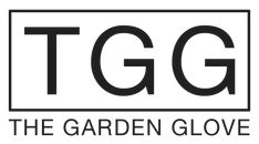 the garden glove logo with black and white letters on it's left hand side