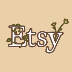 the word etsy is made up of letters with leaves and vines on top of it