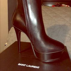 Size 37. Never Got Around To Wearing These Because My Foot Is Too Wide! Great Condition And 100% Authentic Shoes Ysl, Yves Saint Laurent Shoes, Saint Laurent Shoes, Leather Heels, Bootie Boots, Stiletto Heels, Yves Saint Laurent, Ankle Boot, Ankle Boots