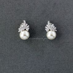 Pearl and CZ Wedding Jewelry Studs - Cassandra Lynne Pearl Earrings Studs, Diamond Initial Necklace, Bridal Fashion Jewelry, Light Ivory, Vintage Elegance, Classy Jewelry, Heart Shaped Diamond, Pearl Charms, Vintage Pearls