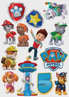 the paw patrol character stickers are all in different shapes and sizes, including numbers