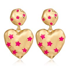 PRICES MAY VARY. 💞 Gold Earrings: These cute earrings are simple yet elegant and shaped like a love heart. They even have pink stars in the middle, which makes them a little bit unique. 💞Size：These earrings are approximately 1.61 inches in length, 0.98 inches in width, and weigh about 0.22ounces. 💞All-Purpose Style: They're are a great addition to any outfit! Whether you are going for a casual look or a formal event, they add a touch of glamour and class to any outfit and are sure to attract Cute Pink Heart Earrings For Mother's Day, Mother's Day Pink Heart Earrings For Party, Cute Pink Earrings With Heart Print, Cute Pink Heart Print Earrings, Pink Heart Charm Earrings For Mother's Day, Trendy Pink Heart Earrings Pierced, Mother's Day Pink Heart Charm Earrings, Pink Pierced Heart Earrings For Party, Pink Heart Drop Earrings For Valentine's Day