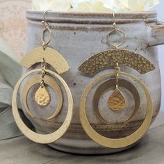 Large Gold Statement Hoop Earrings, Nicki Lynn Jewelry Brass Earrings Handmade, Statement Hoop Earrings, Brass Texture, Large Hoop Earrings, Brass Jewelry, Brass Earrings, Bijoux Diy, Teardrop Earrings, Diy Jewelry