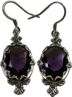 Purple Amethyst Earrings, Edwardian Jewelry, Pin Design#E18 with traditional Ear Wire Closures Formal Amethyst Gemstone Earrings, Formal Amethyst Drop Earrings, Formal Faceted Amethyst Jewelry, Elegant Amethyst Earrings For Formal Occasions, Amethyst Earrings Fine Jewelry For Formal Occasions, Amethyst Gemstone Earrings For Formal Occasions, Elegant Purple Pierced Earrings, Elegant Oval Amethyst Earrings, Pierced Amethyst Crystal Earrings