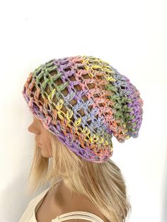 FREE WORLDWIDE SHIPPING ON ALL ITEMS Welcome to my shop, all items handmade by me with passion!! READY TO SHIP I crocheted this beautiful slouch beanie in a lovely grey and multicolour yarn that even has a glitter thread going through it to add even more style :) Approximately 11inches long. One size fits all. It has a hidden TIE STRING at the back on the inside so you're guaranteed the perfect fit and won't stretch with wear :) Great gift to treat yourself or someone special. Perfect to tuck yo Rainbow Boho, Newborn Hats, Crochet Knit Hat, Slouch Beanie, Unique Hats, Hat Beanie, Unique Kids, Boho Festival, Knit Hat