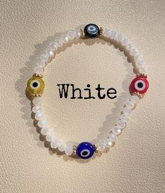 Handmade Acrylic Beaded Evil Eye Bracelet. If bracelet breaks while wearing please do not fix, it is known that the evil eye protection has used the magic within. It is believed that if your Evil Eye amulet cracks or breaks, it has done its job of protecting you from some misfortune or bad luck and should be replaced! Item Details & Care: 6.5 in. Beaded Stretchy Bracelet Acrylic Beads Removed while exercising, showering or swimming Removed before sleeping to avoid breakage Avoid using harsh Beaded Evil Eye, Evil Eye Amulet, Evil Eye Protection, Beaded Bracelets Tutorial, Bracelets Diy, Bad Luck, Beaded Bracelets Diy, Eye Bracelet, Stretchy Bracelets