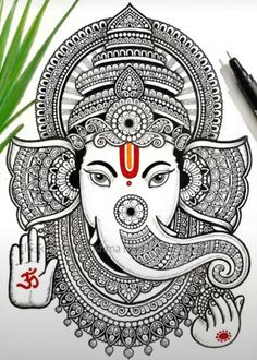 Ganesha Mandala Art Coloured, Karishma Srivastava, Kalakriti Karishma, Coloured Pens, Pen Sketches, Mandala Ideas, Ganesha Drawing, Doddle Art, Ganesh Art Paintings