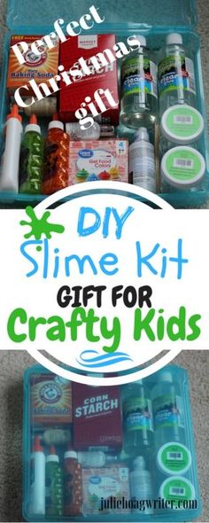 the diy slime kit gift for crafty kids is packed in plastic containers