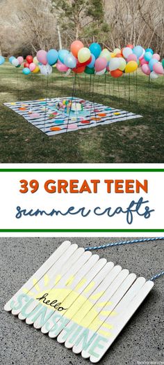 some crafts that are made out of popsicle sticks and paper with the words 39 great teen summer crafts on them