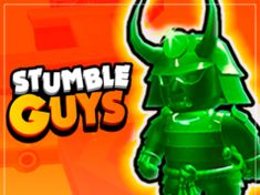 a green toy with an orange background and the words stumble guys on it